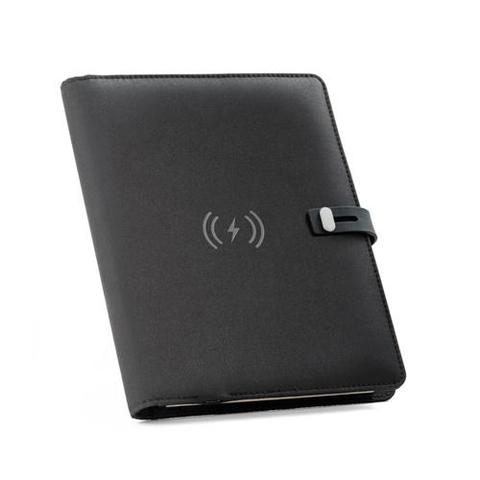 Porte documents A5 en 300D 100% rPET avec chargeur sans fil - Emerge a5 folder | Krokrodeal