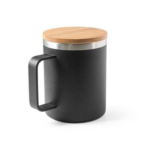 Mug en acier inoxydable recyclé à 90% avec couvercle en bambou 420 mL - Lauda | Mug pas cher