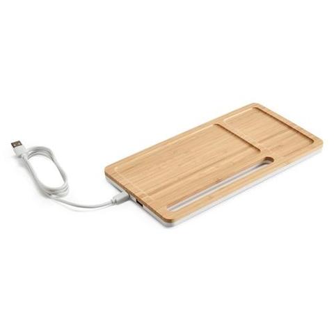 Organiseur de bureau en bambou avec chargeur sans fil - Mott | Chargeur,support pas cher