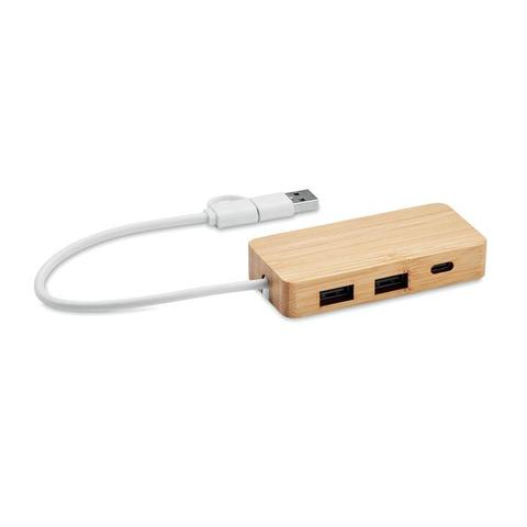 Hub USB 3 ports en bambou - Hubbam | Cable pas cher