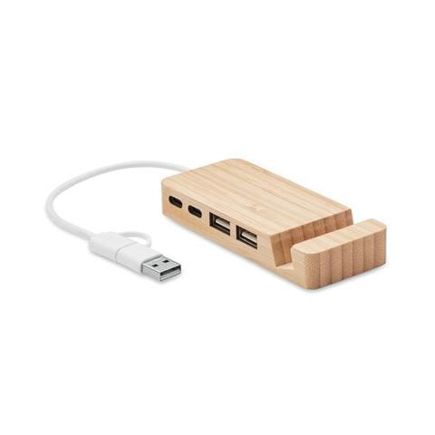 Hub USB 4 ports en bambou - Hubstand | Cable pas cher