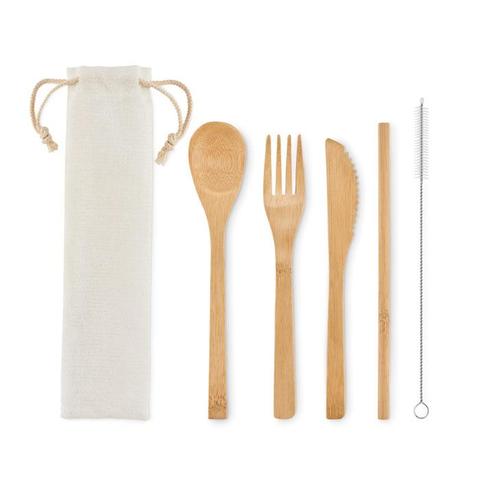 Couverts en bambou avec paille - Setstraw | Cuisine pas cher