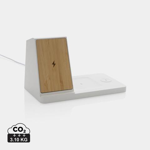 Chargeur 15W Ontario 3 en 1 plastique recyclé RCS et bambou | Chargeur pas cher