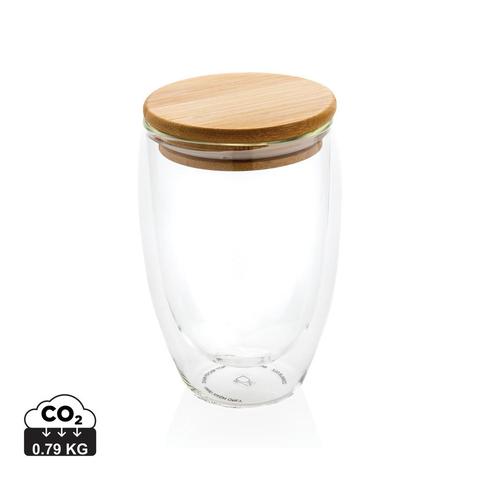 Verre double paroi 350ml avec couvercle en bambou | Verre pas cher