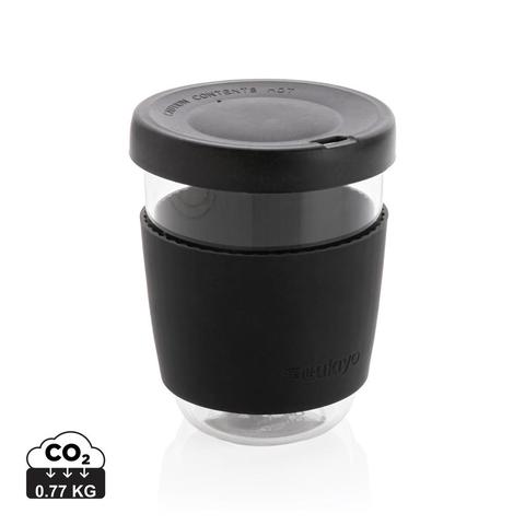 Verre 360ml avec couvercle et manchon en silicone Ukiyo | Verre pas cher