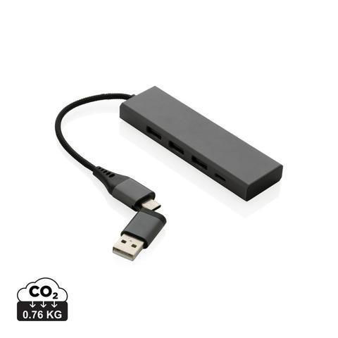 Hub avec 3 ports USB en aluminium recyclé RCS Terra | Cable pas cher