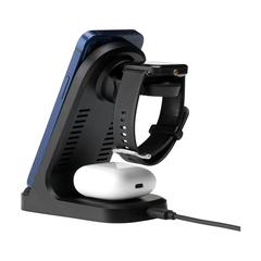 Vue Triple-Up RCS Recycled ABS Wireless Charger Stand de couleur noir| Krokrodeal