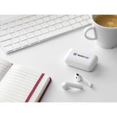 Vue Sensi TWS Écouteurs sans fil dans un étui de charge de couleur blanc| Krokrodeal