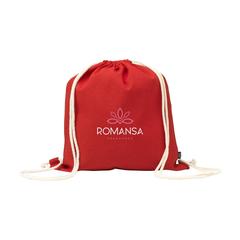 Vue PromoColour GRS Recycled Cotton Backpack (150 g/m²) de couleur rouge| Krokrodeal