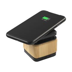 Vue Bamboo Block Speaker FSC-100% avec chargeur sans fil de couleur marron| Krokrodeal