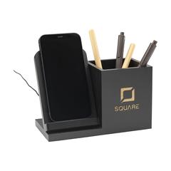 Vue Bamboo Boss 15W FSC-100% support de charge/porte-stylo de couleur noir| Krokrodeal