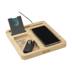 Vue Walter Bamboo Single Dock 15W organisateur et chargeur de couleur marron| Krokrodeal