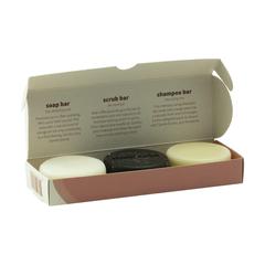Vue Unwaste Soap Set savon, d'écorce et shampoing de couleur blanc| Krokrodeal