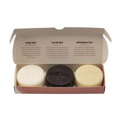 Vue Unwaste Soap Set savon, d'écorce et shampoing de couleur blanc| Krokrodeal