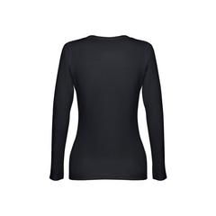 Vue T-shirt ceinturé à manches longues pour femmes en coton - Thc bucharest women de couleur noir| Krokrodeal