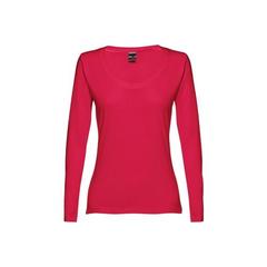 Vue T-shirt ceinturé à manches longues pour femmes en coton - Thc bucharest women de couleur rouge| Krokrodeal