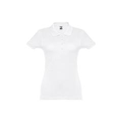 Vue Polo manches courtes ceinturé pour femme en coton cardé - Thc eve wh de couleur blanc| Krokrodeal