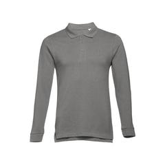 Vue Polo à manches longues en coton cardé pour hommes - Thc bern de couleur gris| Krokrodeal