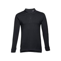 Vue Polo à manches longues en coton cardé pour hommes - Thc bern de couleur noir| Krokrodeal