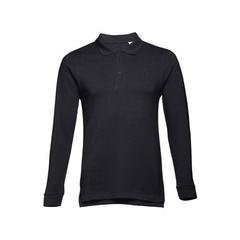 Vue Polo à manches longues en coton cardé pour hommes - Thc bern de couleur noir| Krokrodeal