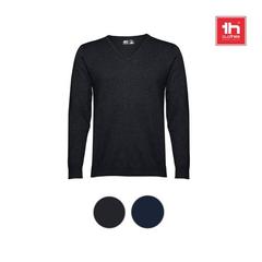 Vue générale Pull col V pour homme en coton et polyamide - Thc milan | Krokrodeal