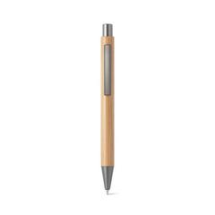 Vue Stylo bille en bambou avec attache - Elliot de couleur beige| Krokrodeal