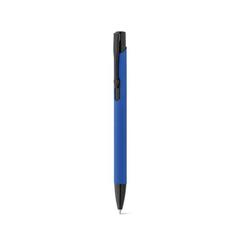 Vue Stylo en aluminium avec finition en caoutchouc - Poppins de couleur bleu| Krokrodeal