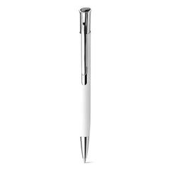 Vue Stylo à bille en aluminium, finition rubber - Olaf soft de couleur blanc| Krokrodeal