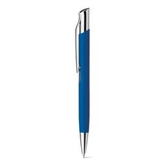 Vue Stylo à bille en aluminium, finition rubber - Olaf soft de couleur bleu| Krokrodeal