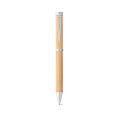 Vue Stylo en bambou avec mécanisme twist et clip en métal - Lake de couleur beige| Krokrodeal