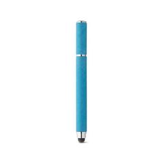 Vue Stylo bille en papier kraft et ABS avec pointe tactile - Papyrus de couleur bleu| Krokrodeal