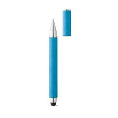 Vue Stylo bille en papier kraft et ABS avec pointe tactile - Papyrus de couleur bleu| Krokrodeal