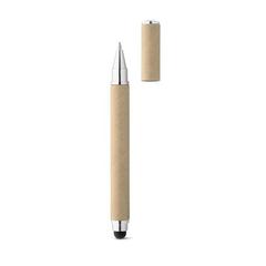 Vue Stylo bille en papier kraft et ABS avec pointe tactile - Papyrus de couleur beige| Krokrodeal