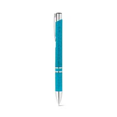 Vue Stylo bille en paille de blé et ABS avec attache - Beta wheat de couleur bleu| Krokrodeal