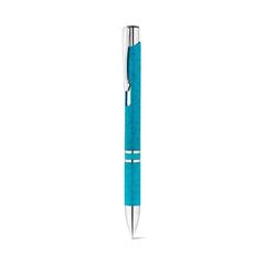 Vue Stylo bille en paille de blé et ABS avec attache - Beta wheat de couleur bleu| Krokrodeal