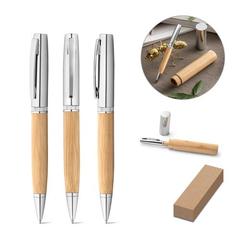 Vue générale Stylo bille en bambou et métal avec étui en ABS - Fuji | Krokrodeal