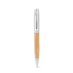 Vue Stylo bille en bambou et métal avec étui en ABS - Fuji de couleur beige| Krokrodeal