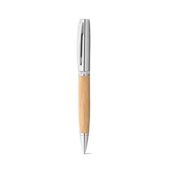 Vue Stylo bille en bambou et métal avec étui en ABS - Fuji de couleur beige| Krokrodeal