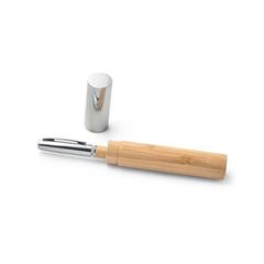 Vue Stylo bille en bambou et métal avec étui en ABS - Fuji de couleur beige| Krokrodeal