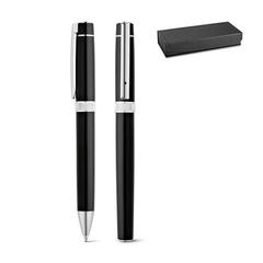 Vue générale Set de roller et stylo en métal avec clip - Douro | Krokrodeal
