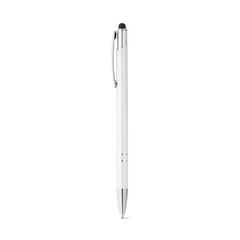 Vue Stylo en aluminium avec pointe tactile et clip - Galba de couleur blanc| Krokrodeal