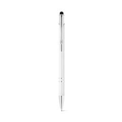 Vue Stylo en aluminium avec pointe tactile et clip - Galba de couleur blanc| Krokrodeal