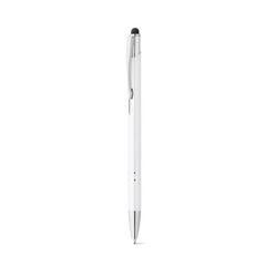 Vue Stylo en aluminium avec pointe tactile et clip - Galba de couleur blanc| Krokrodeal