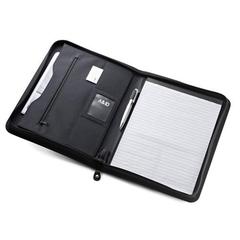 Vue Porte-documents A4 en PU et microfibre avec bloc de feuilles lignées - Paszo de couleur noir| Krokrodeal