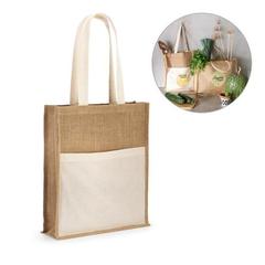 Vue générale Sac en jute (240 g/m²) avec pochette 100% coton (140 gm²) - Braga | Krokrodeal