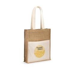 Vue Sac en jute (240 g/m²) avec pochette 100% coton (140 gm²) - Braga de couleur beige| Krokrodeal