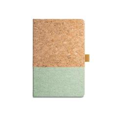 Vue Bloc-notes A5 en liège et lin avec pages lignées - Klee de couleur vert| Krokrodeal