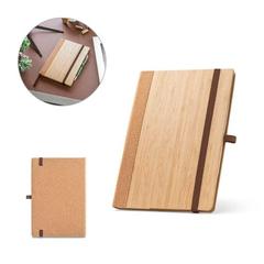 Vue générale Carnet A5 en feuilles de bambou et de liège avec pages lignées - Orwell | Krokrodeal