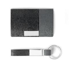 Vue Set porte-cartes et porte-clés en métal et PU - Travolta de couleur gris| Krokrodeal