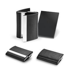Vue générale Double porte-cartes en métal et PU - Lone | Krokrodeal